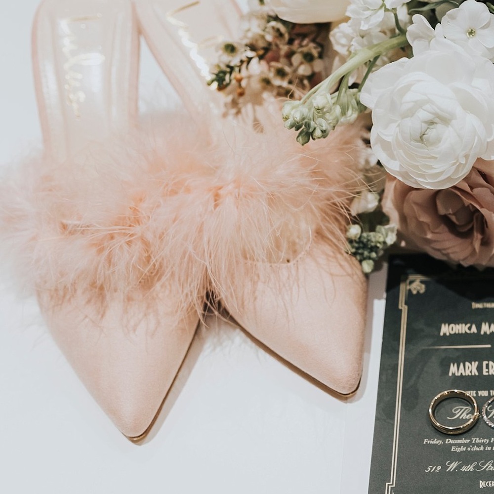 Fazal Blush Suede Feather Pointed Toe Mules